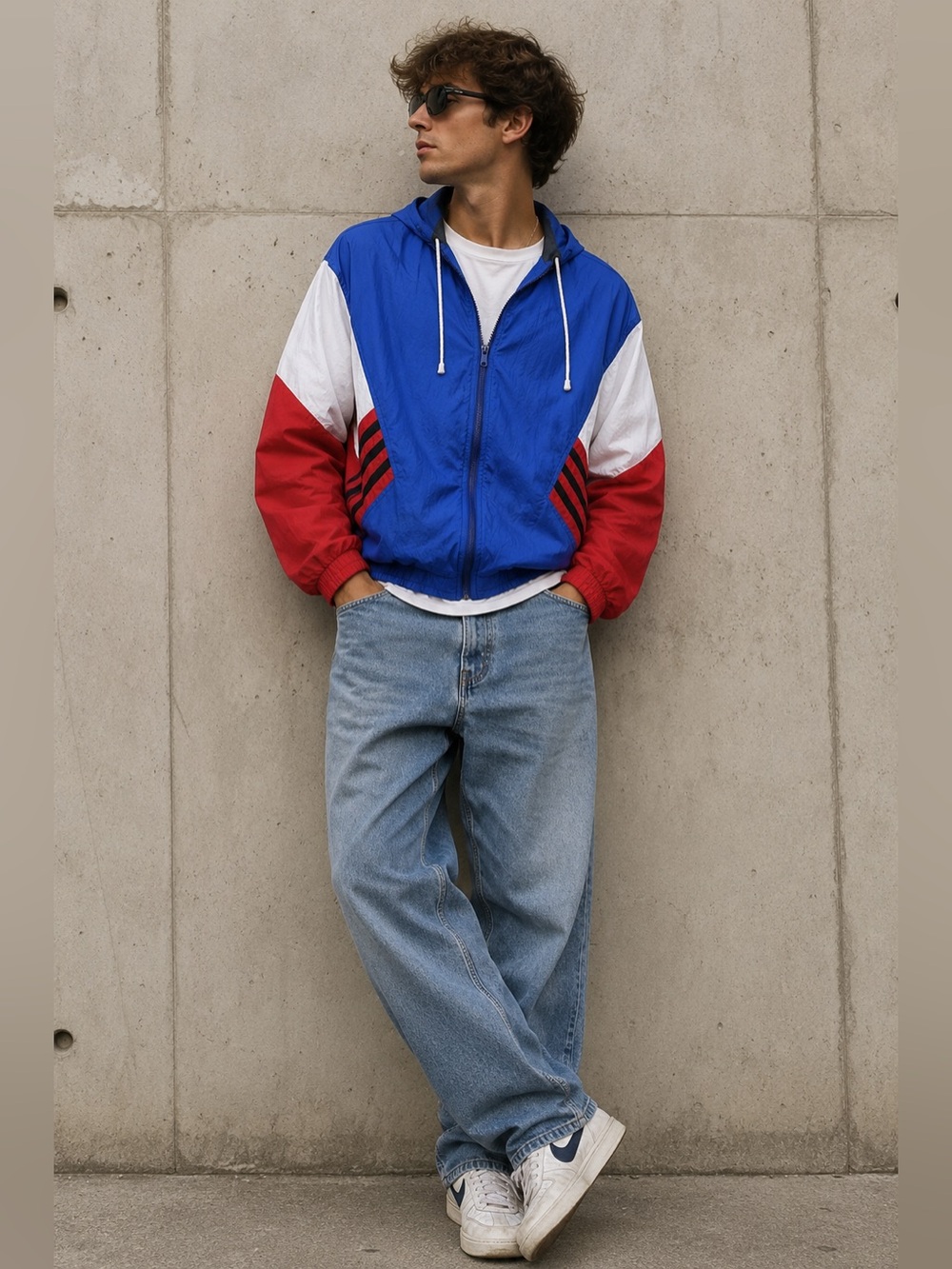 Men’s medium Dior designer full zip jacket athletic track  coat vintage red blue
